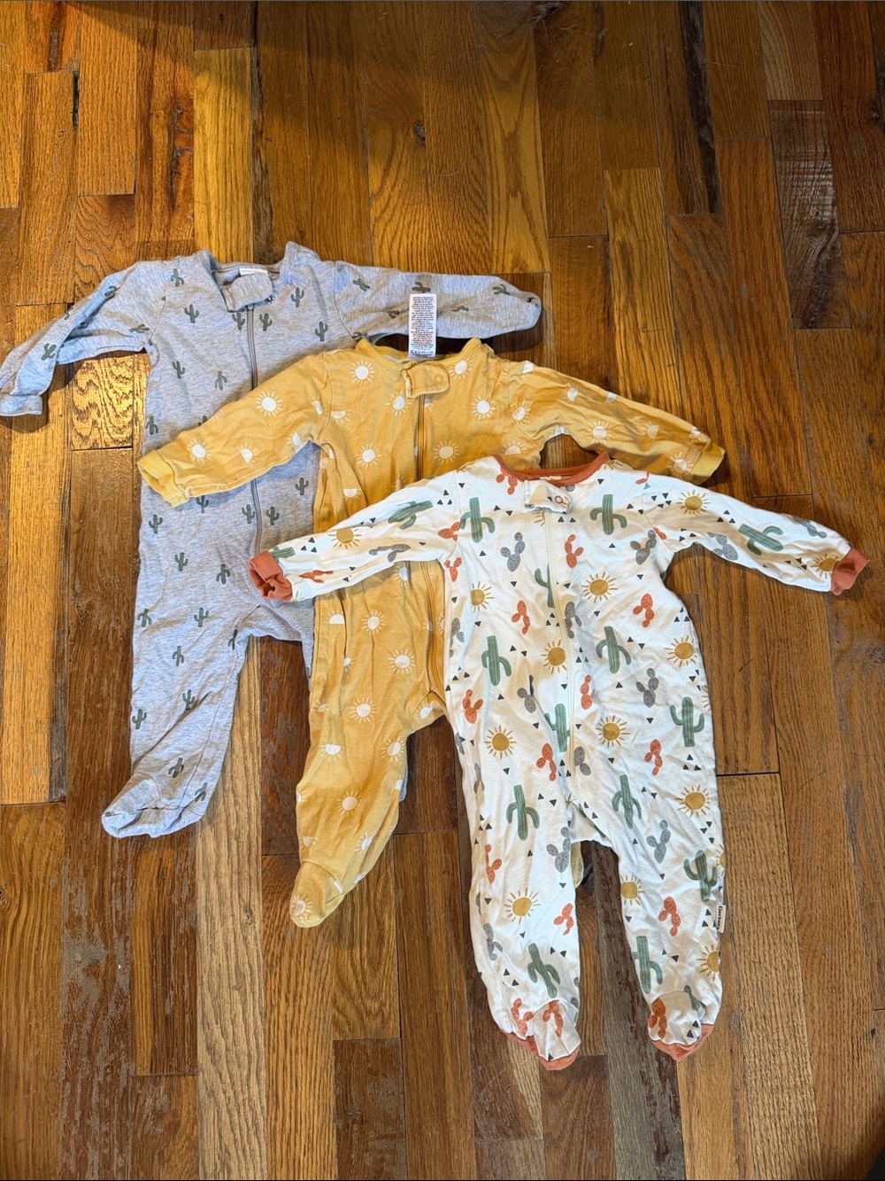 Gerber 3-Pack Kids One-Piece Sleepers - Cactus & Sun Print (Gray, Yellow, Ivory)